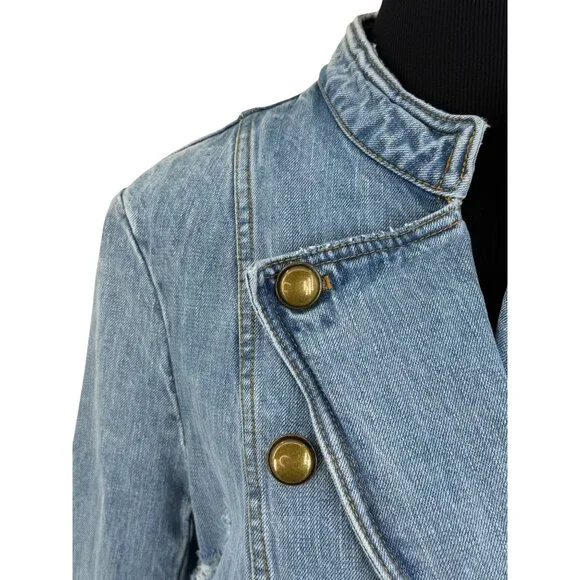RARE Free People Military Denim Jacket L| Coastal Cowgirl Grunge Boho Streetwear - Picture 3 of 16